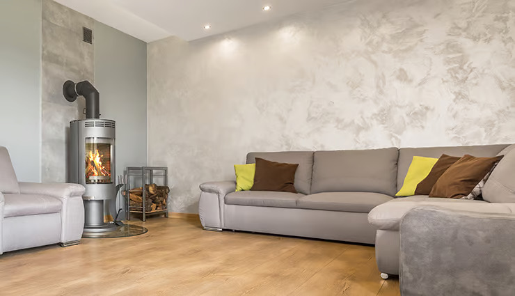 Domestic Venetian Plastering in Living Room Focus Wall Kent
